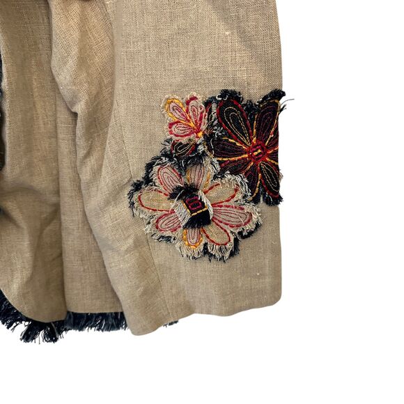 Silhouettes Beige 100% Linen Satin Lined Floral Embroidered 3 Button Blazer 24W - Picture 3 of 8